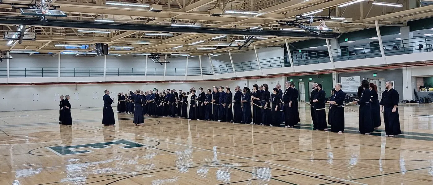 Instructors and participants lined up for the opening ceremony